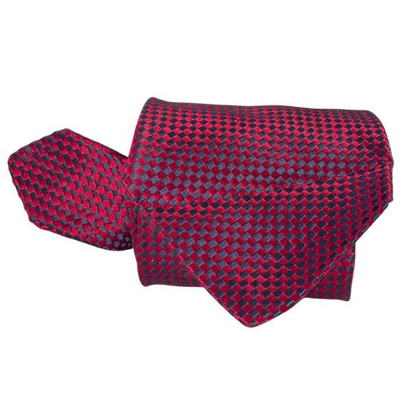 Faconnable Neck Tie Red Black Checkered Silk Hand Made France Textured 62.5x3.75 - Picture 5 of 7